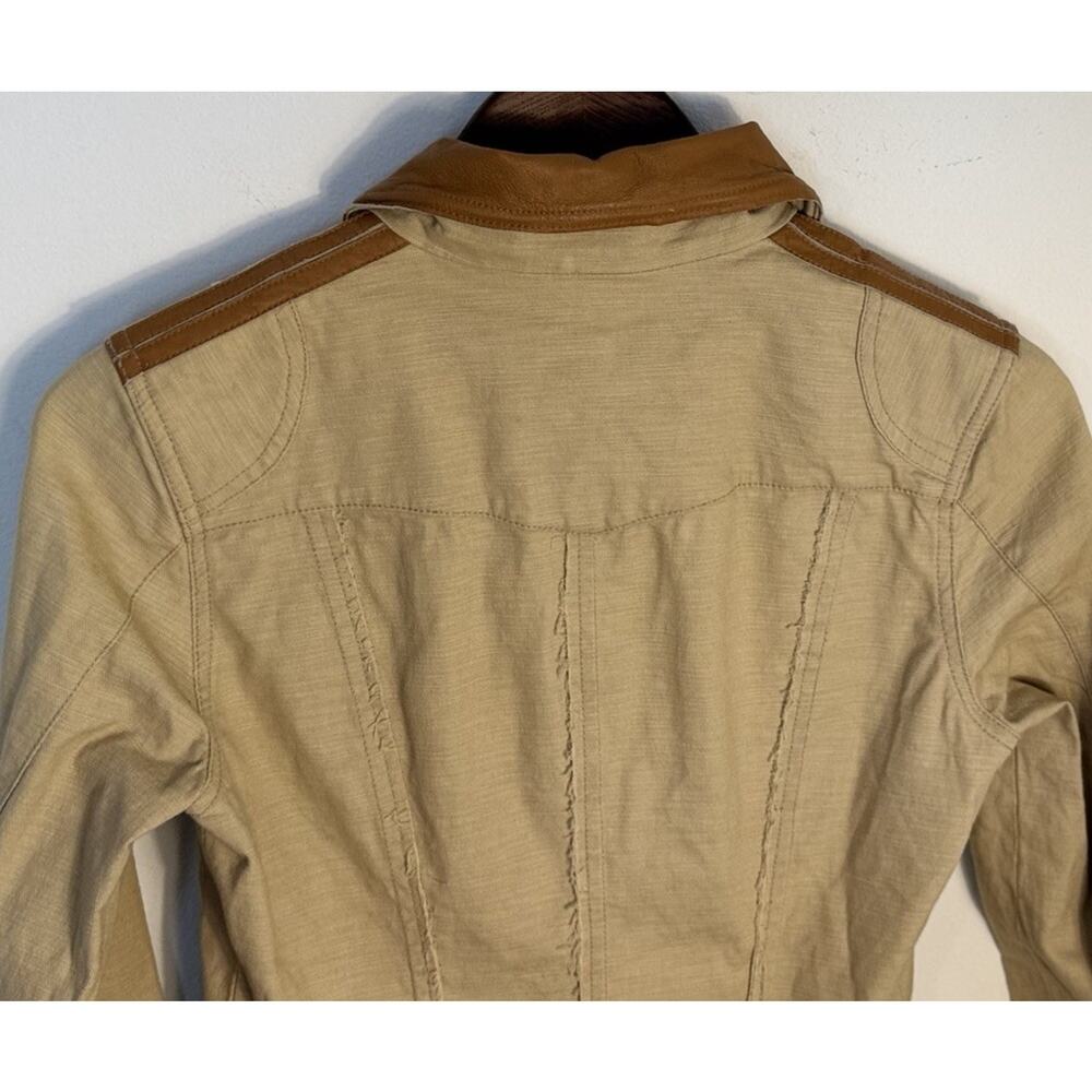 Jakett New York Khaki Utility Jacket Leather Trim Women’s XS Snap Button - Picture 8 of 10